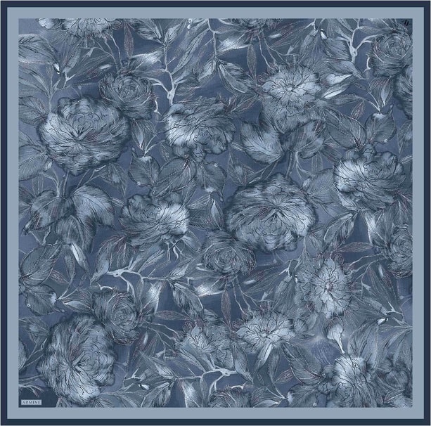 Armine Çiçek Desenli Saf İpek Twill Eşarp 9409D 34