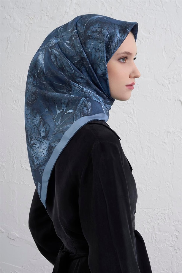 Armine Çiçek Desenli Saf İpek Twill Eşarp 9409D 34