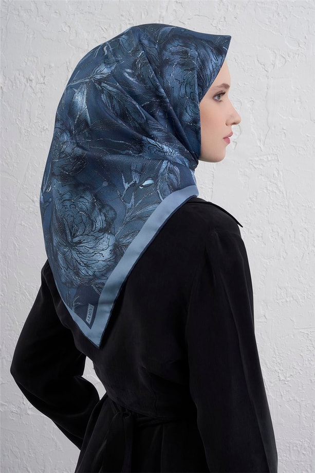 Armine Çiçek Desenli Saf İpek Twill Eşarp 9409D 34