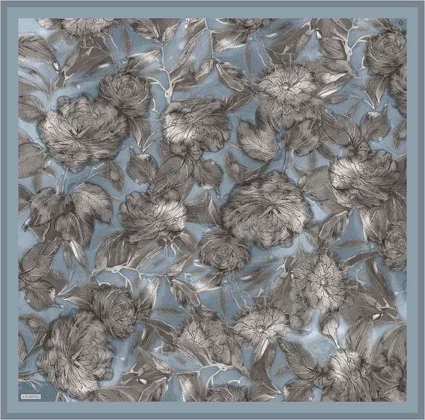 Armine Çiçek Desenli Saf İpek Twill Eşarp 9409D 37