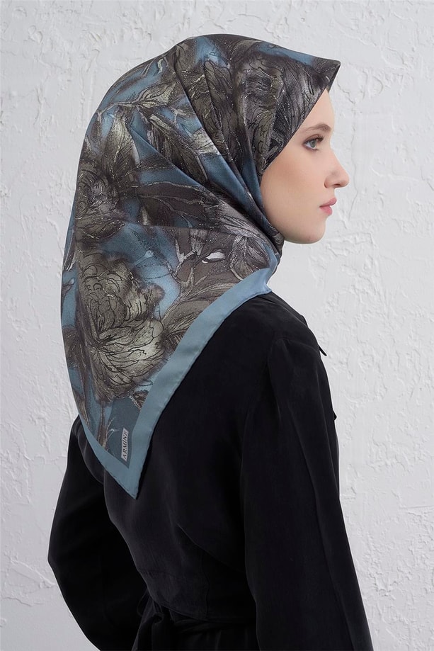 Armine Çiçek Desenli Saf İpek Twill Eşarp 9409D 37