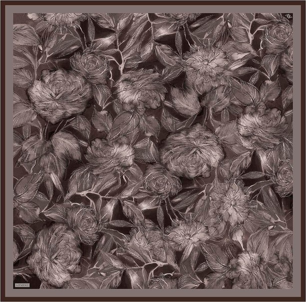 Armine Çiçek Desenli Saf İpek Twill Eşarp 9409D 82