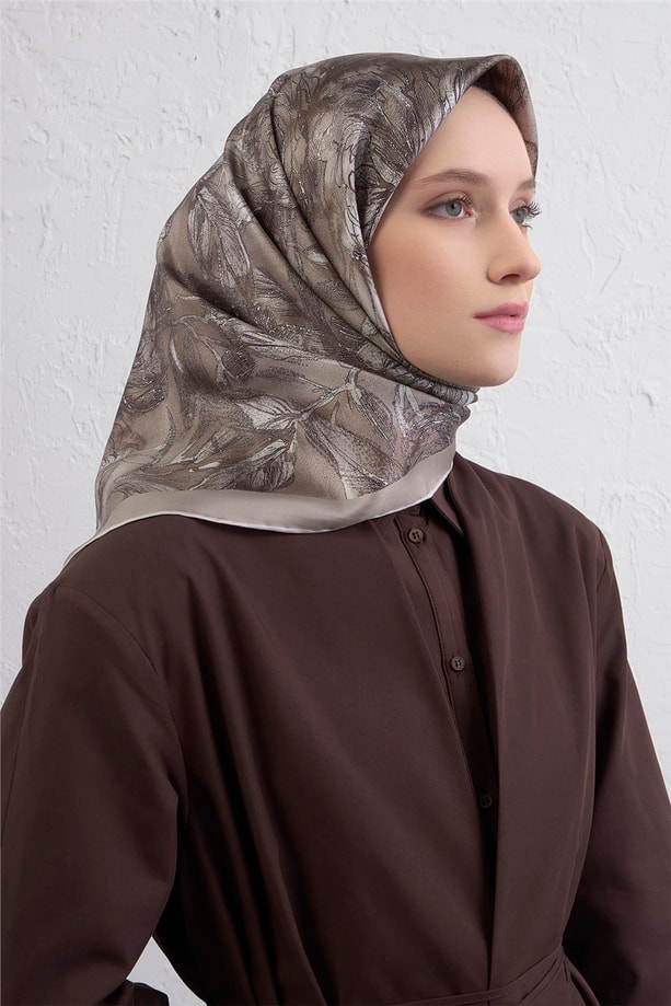 Armine Çiçek Desenli Saf İpek Twill Eşarp 9409D 83