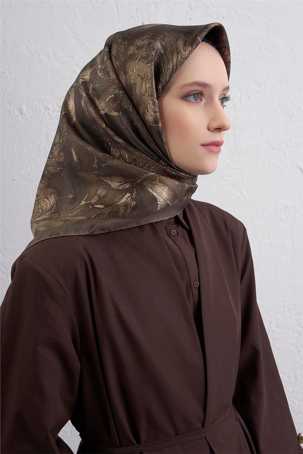 Armine Çiçek Desenli Saf İpek Twill Eşarp 9409D 84