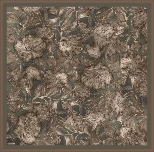Armine Çiçek Desenli Saf İpek Twill Eşarp 9409D 84