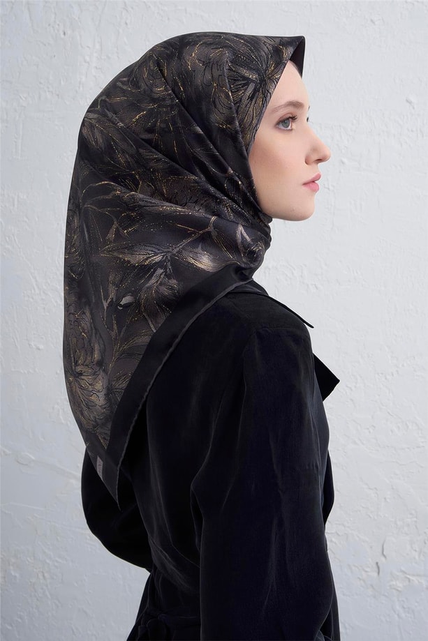 Armine Çiçek Desenli Saf İpek Twill Eşarp 9409D 85