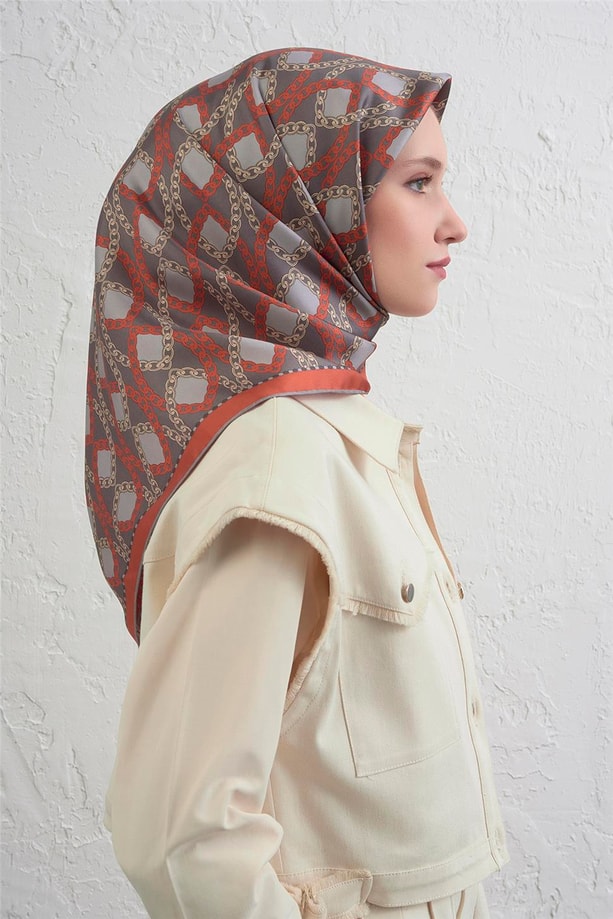 Armine Klasik Desenli Saf İpek Twill Eşarp 9410D 35