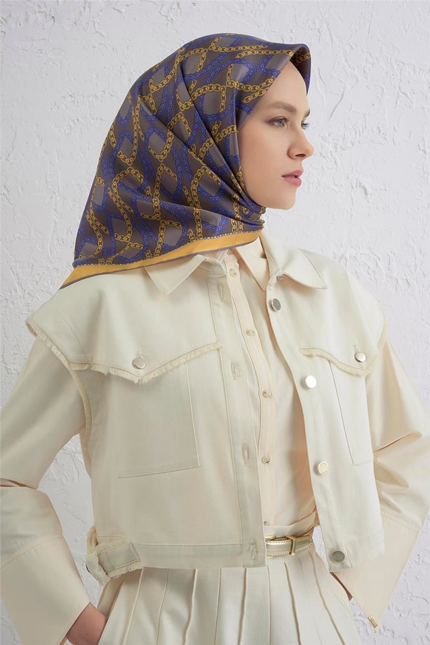 Armine Klasik Desenli Saf İpek Twill Eşarp 9410D 58