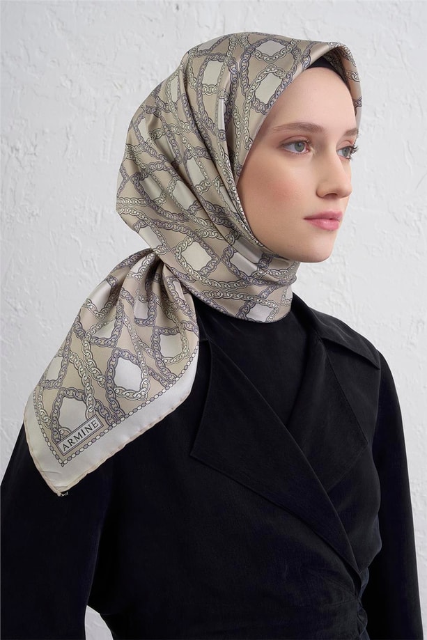 Armine Klasik Desenli Saf İpek Twill Eşarp 9410D 85
