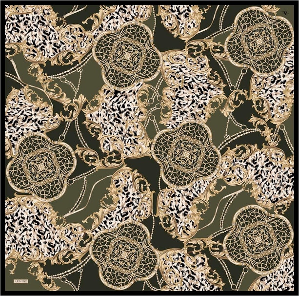 Armine Klasik Desenli Saf İpek Twill Eşarp 9411D 33