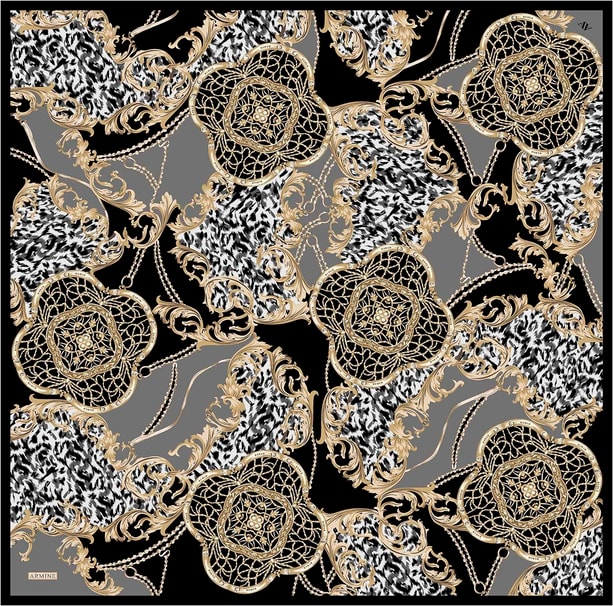 Armine Klasik Desenli Saf İpek Twill Eşarp 9411D 34