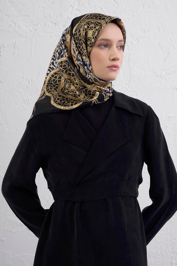 Armine Klasik Desenli Saf İpek Twill Eşarp 9411D 34