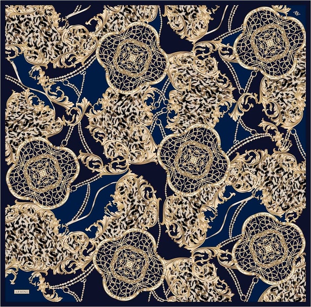 Armine Klasik Desenli Saf İpek Twill Eşarp 9411D 36