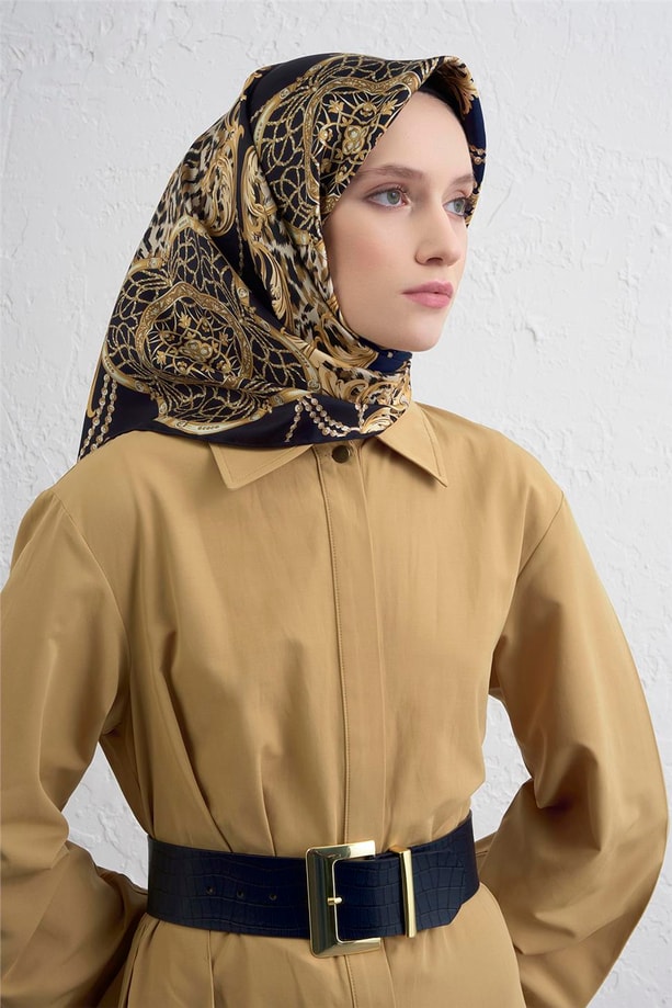 Armine Klasik Desenli Saf İpek Twill Eşarp 9411D 36