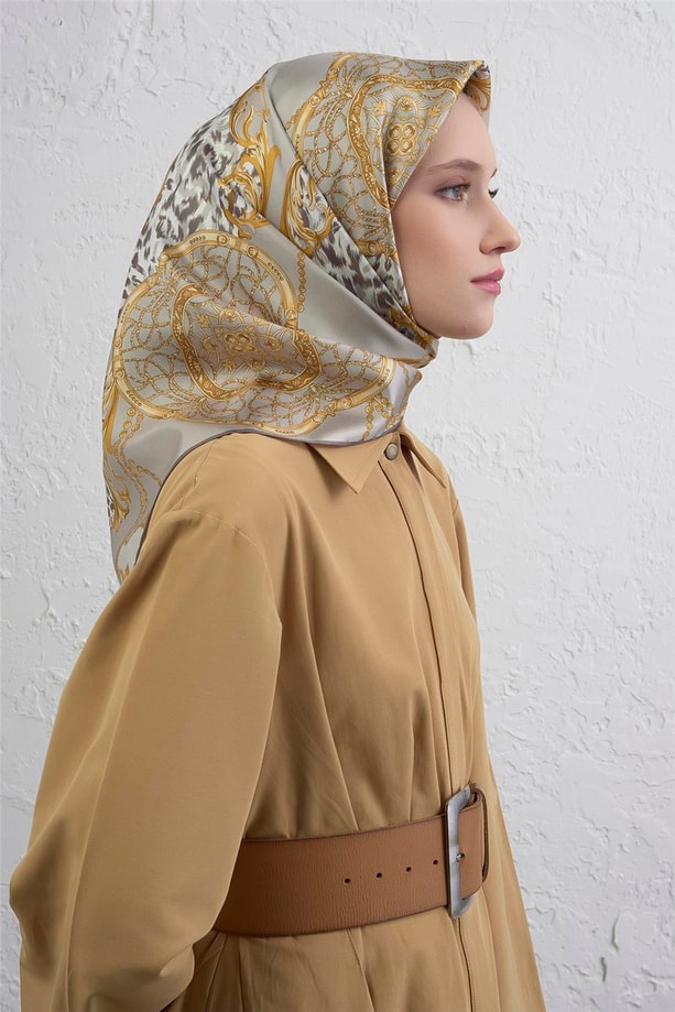 Armine Klasik Desenli Saf İpek Twill Eşarp 9411D 83