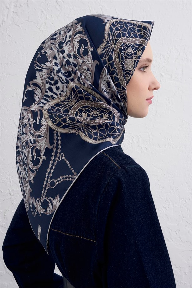 Armine Klasik Desenli Saf İpek Twill Eşarp 9411D 85