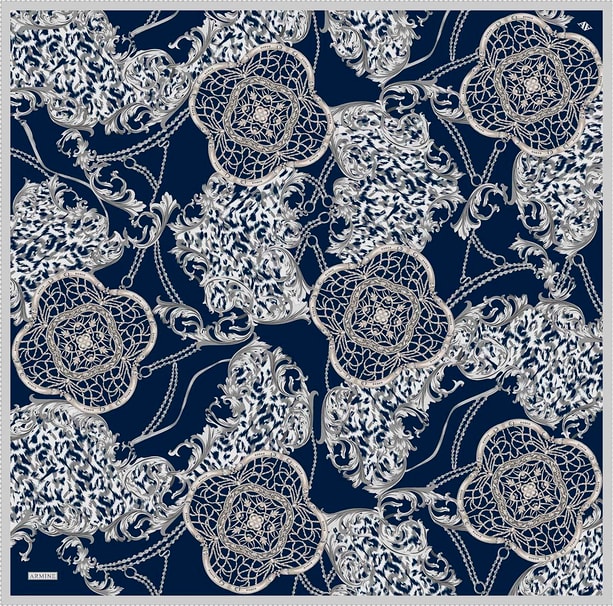 Armine Klasik Desenli Saf İpek Twill Eşarp 9411D 85