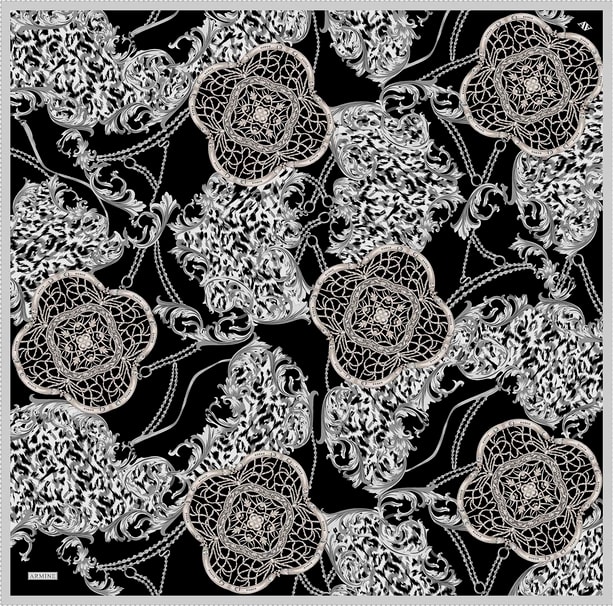 Armine Klasik Desenli Saf İpek Twill Eşarp 9411D 86