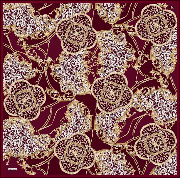 Armine Klasik Desenli Saf İpek Twill Eşarp 9411D 87