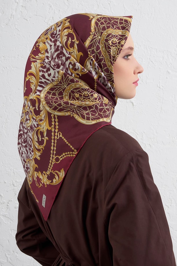 Armine Klasik Desenli Saf İpek Twill Eşarp 9411D 87