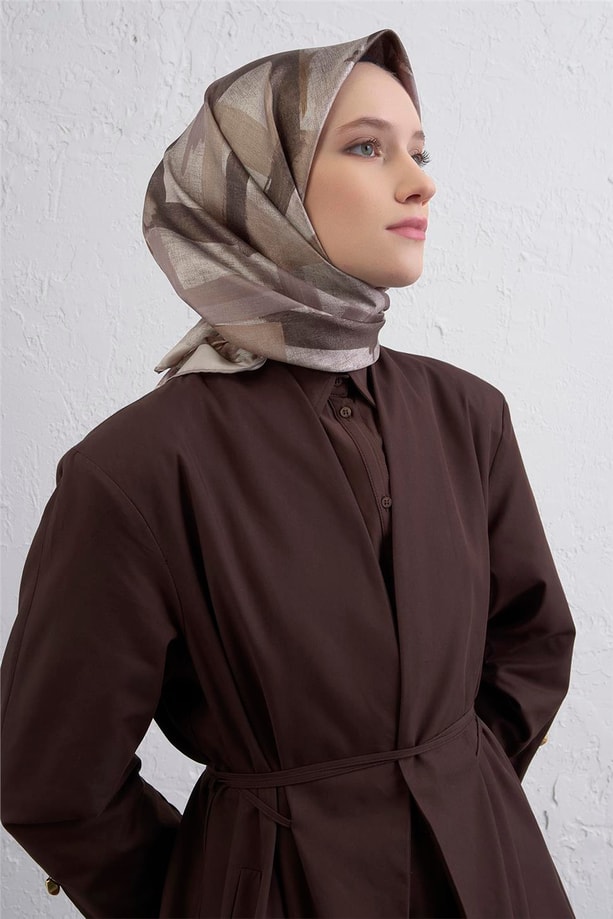 Armine Geometrik Desenli Saf İpek Twill Eşarp 9413D 07
