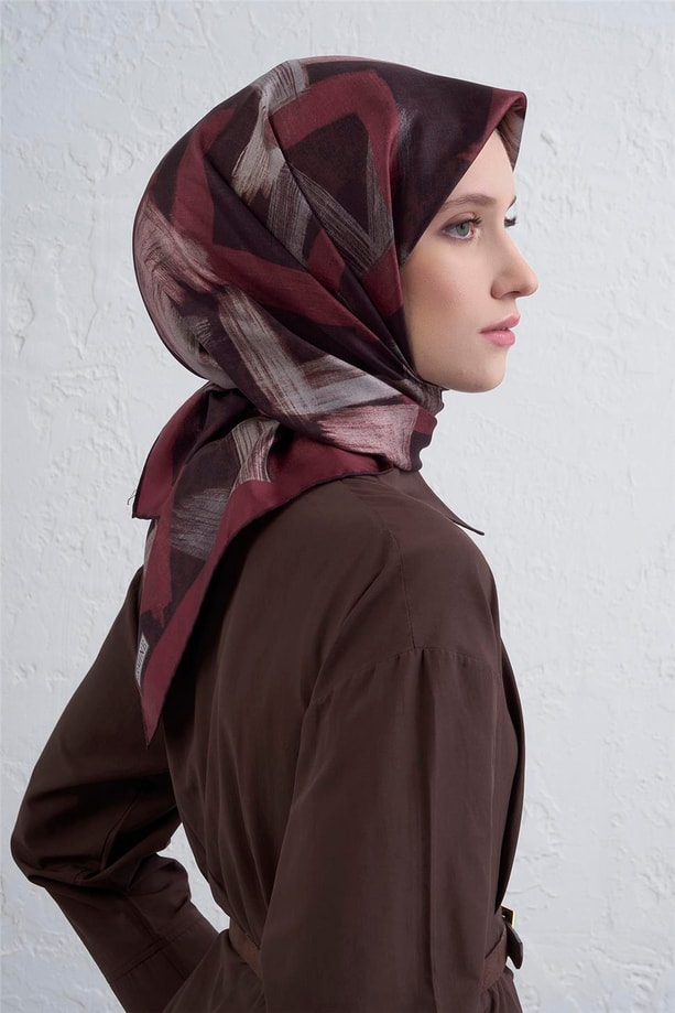Armine Geometrik Desenli Saf İpek Twill Eşarp 9413D 81