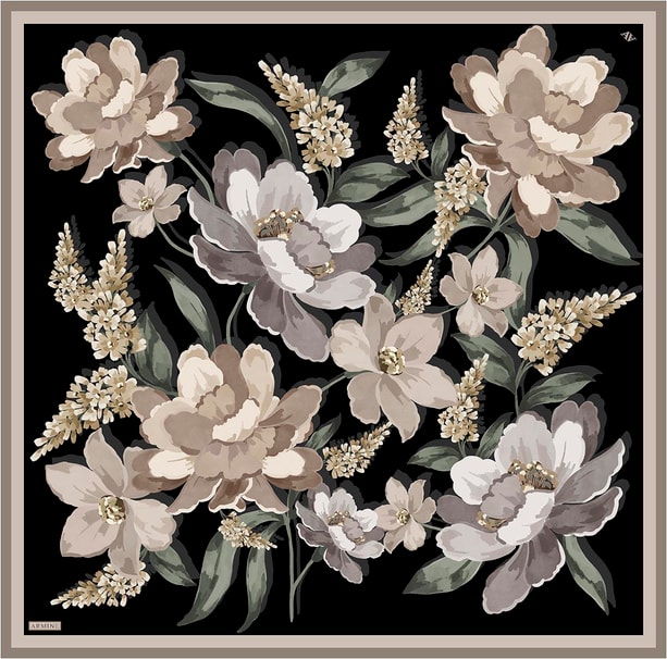 Armine Çiçek Desenli Saf İpek Twill Eşarp 9414D 5