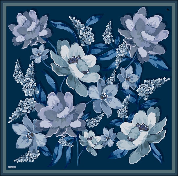 Armine Çiçek Desenli Saf İpek Twill Eşarp 9414D 52