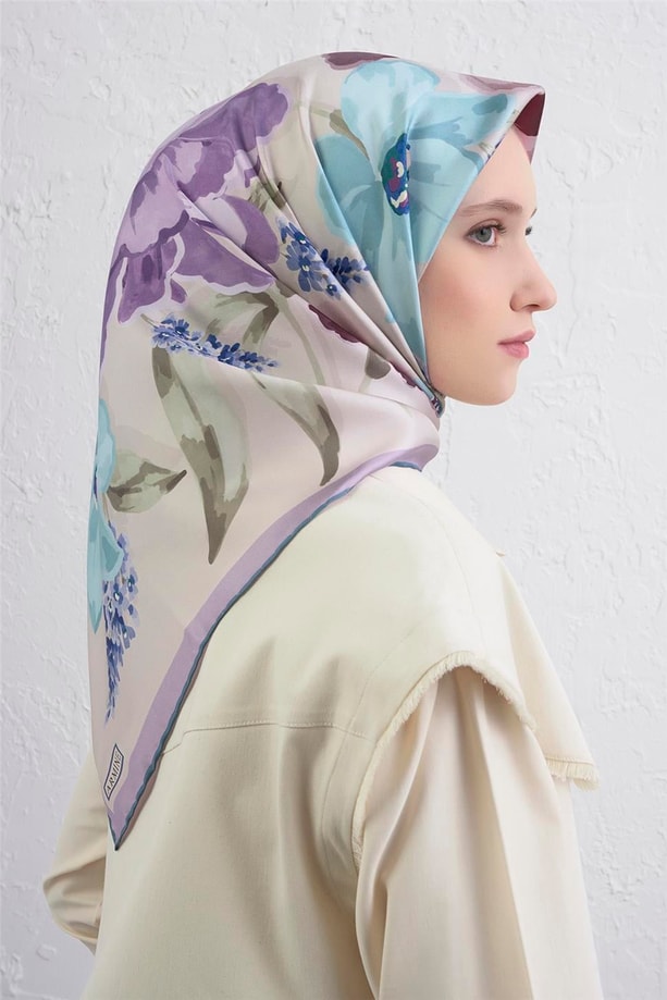 Armine Çiçek Desenli Saf İpek Twill Eşarp 9414D 6