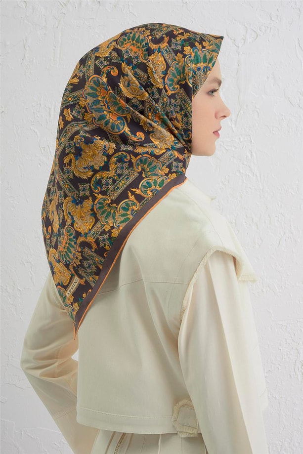Armine Etnik Desen Saf İpek Twill Eşarp 9416D 04