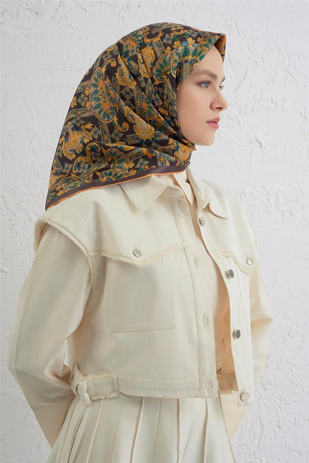 Armine Etnik Desen Saf İpek Twill Eşarp 9416D 04