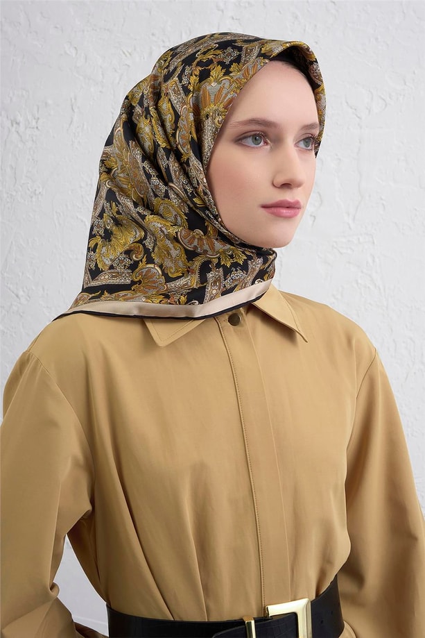 Armine Etnik Desen Saf İpek Twill Eşarp 9416D 34