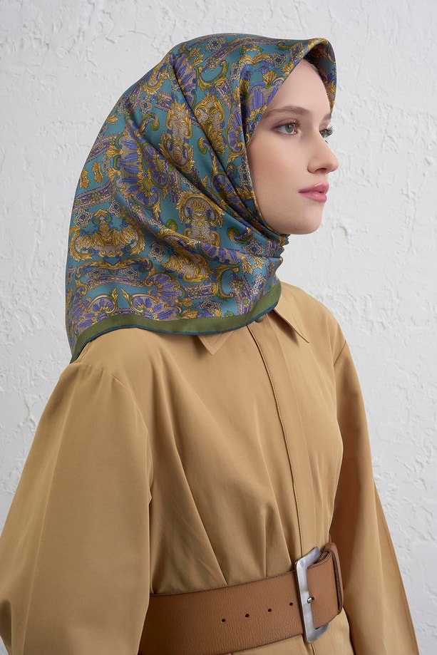 Armine Etnik Desen Saf İpek Twill Eşarp 9416D 52