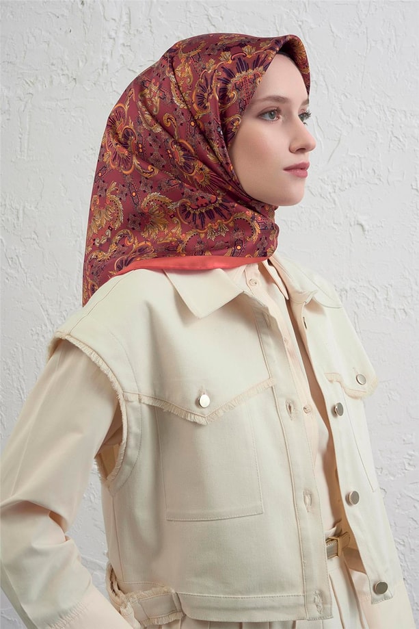 Armine Etnik Desen Saf İpek Twill Eşarp 9416D 55