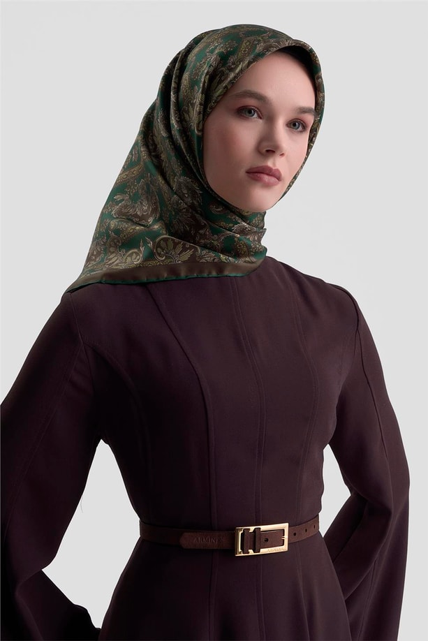 Armine Etnik Desen Saf İpek Twill Eşarp 9416D 58