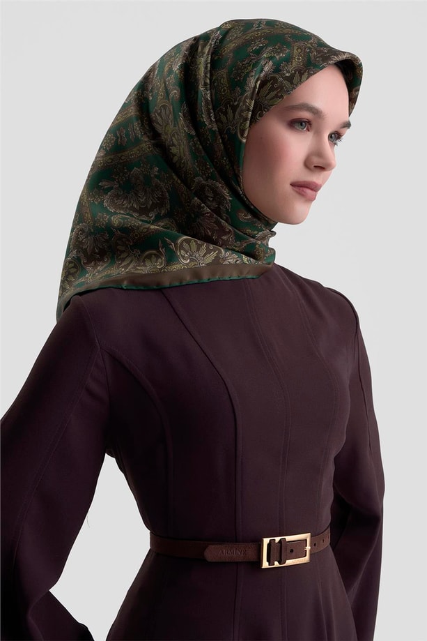 Armine Etnik Desen Saf İpek Twill Eşarp 9416D 58
