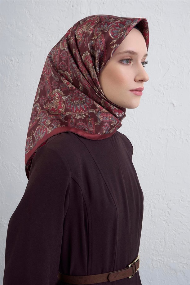 Armine Etnik Desen Saf İpek Twill Eşarp 9416D 84