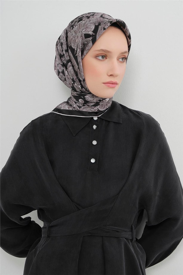 Armine Etnik Desen Saf İpek Twill Eşarp 9416D 86