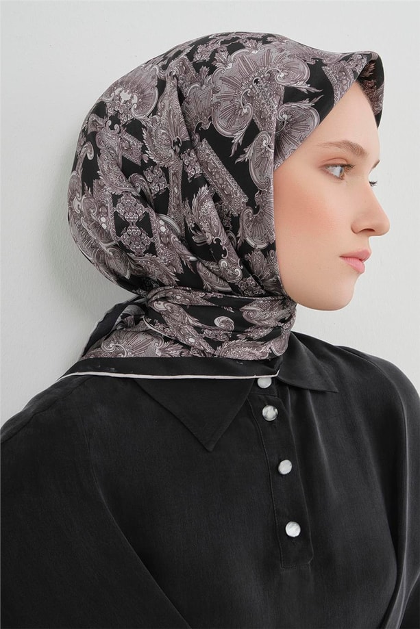 Armine Etnik Desen Saf İpek Twill Eşarp 9416D 86