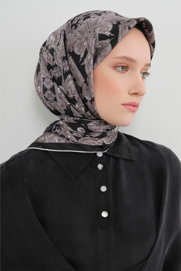 Armine Etnik Desen Saf İpek Twill Eşarp 9416D 86