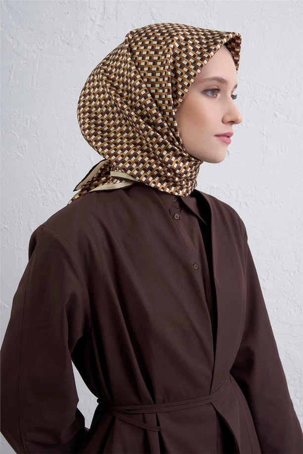 Armine Geometrik Desenli Saf İpek Twill Eşarp 9417D 09