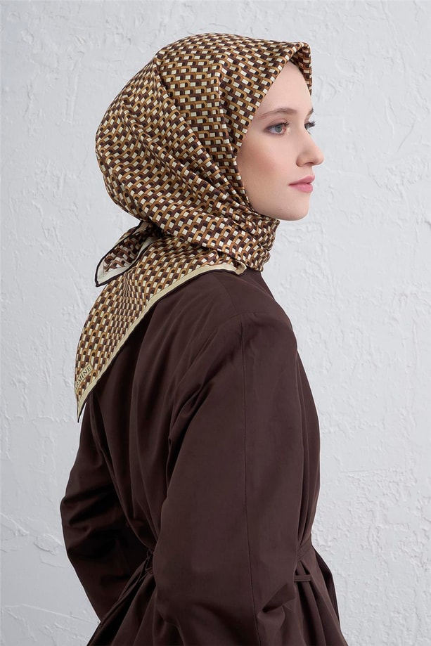 Armine Geometrik Desenli Saf İpek Twill Eşarp 9417D 09