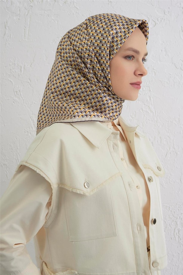 Armine Geometrik Desenli Saf İpek Twill Eşarp 9417D 31