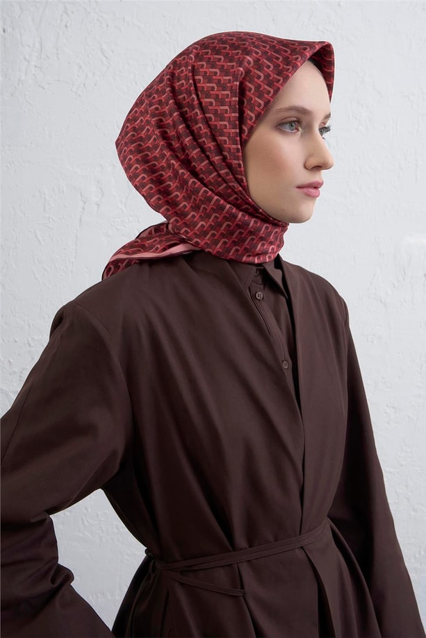 Armine Geometrik Desenli Saf İpek Twill Eşarp 9417D 35