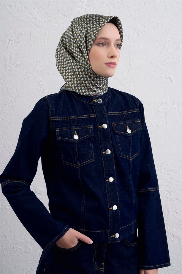 Armine Geometrik Desenli Saf İpek Twill Eşarp 9417D 81