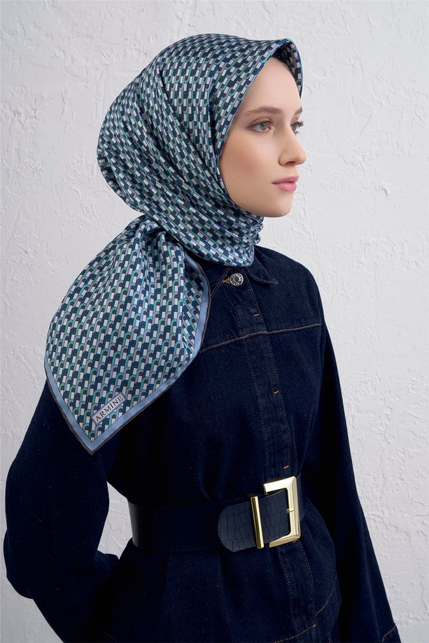 Armine Geometrik Desenli Saf İpek Twill Eşarp 9417D 84