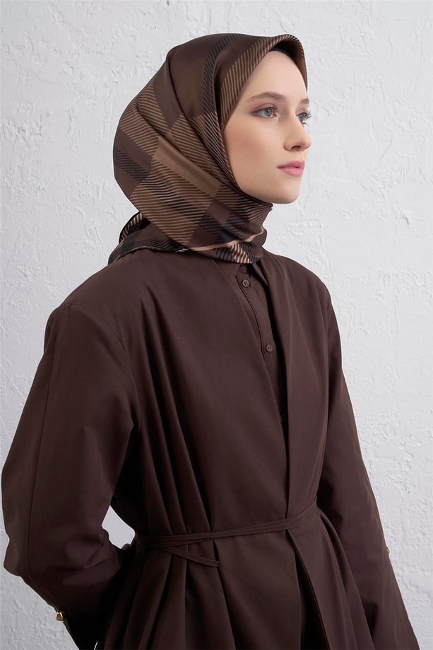 Armine Geometrik Desenli Saf İpek Twill Eşarp 9418D 33