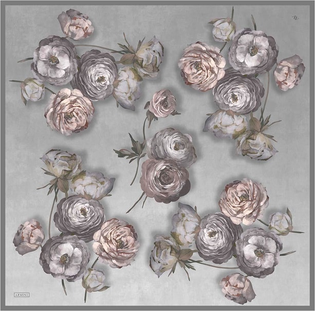 Armine Çiçek Desenli Saf İpek Twill Eşarp 9419D 03