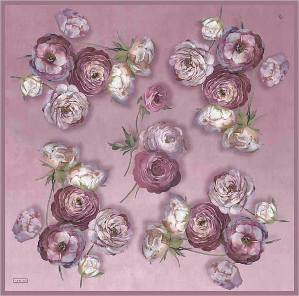 Armine Çiçek Desenli Saf İpek Twill Eşarp 9419D 05