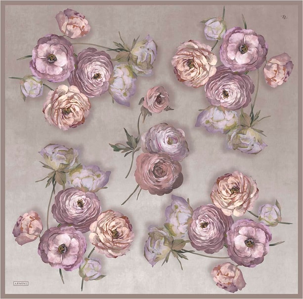 Armine Çiçek Desenli Saf İpek Twill Eşarp 9419D 06